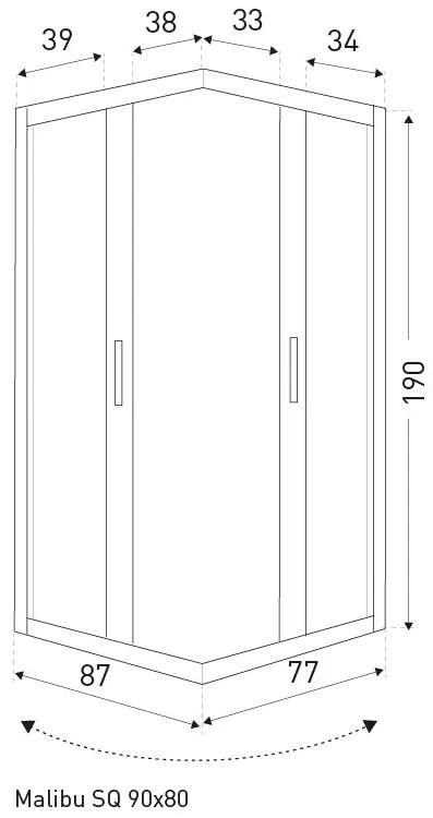 Malibu SQ 90x80 Cabină de duș pătrată fără tavă de duș