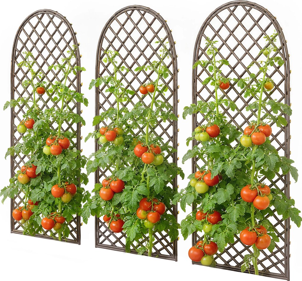 Outsunny Set de 3 spalieri de grădină din nuiele împletite Panou Arc pentru Plante cățărătoare 43 x 2 x 112 cm, efect lemn natural | Aosom Romania