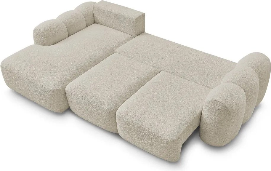 Colțar bej extensibil/cu spațiu de depozitare cu tapițerie din țesătură bouclé (cu colț pe partea stângă/cu șezlong) Montaigne – Bobochic Paris