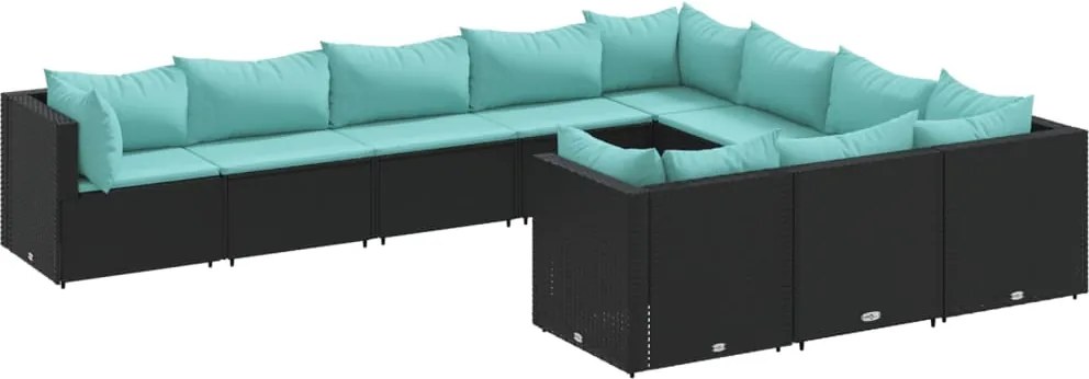 vidaXL Set canapele de grădină cu perne, 10 piese, negru, poliratan