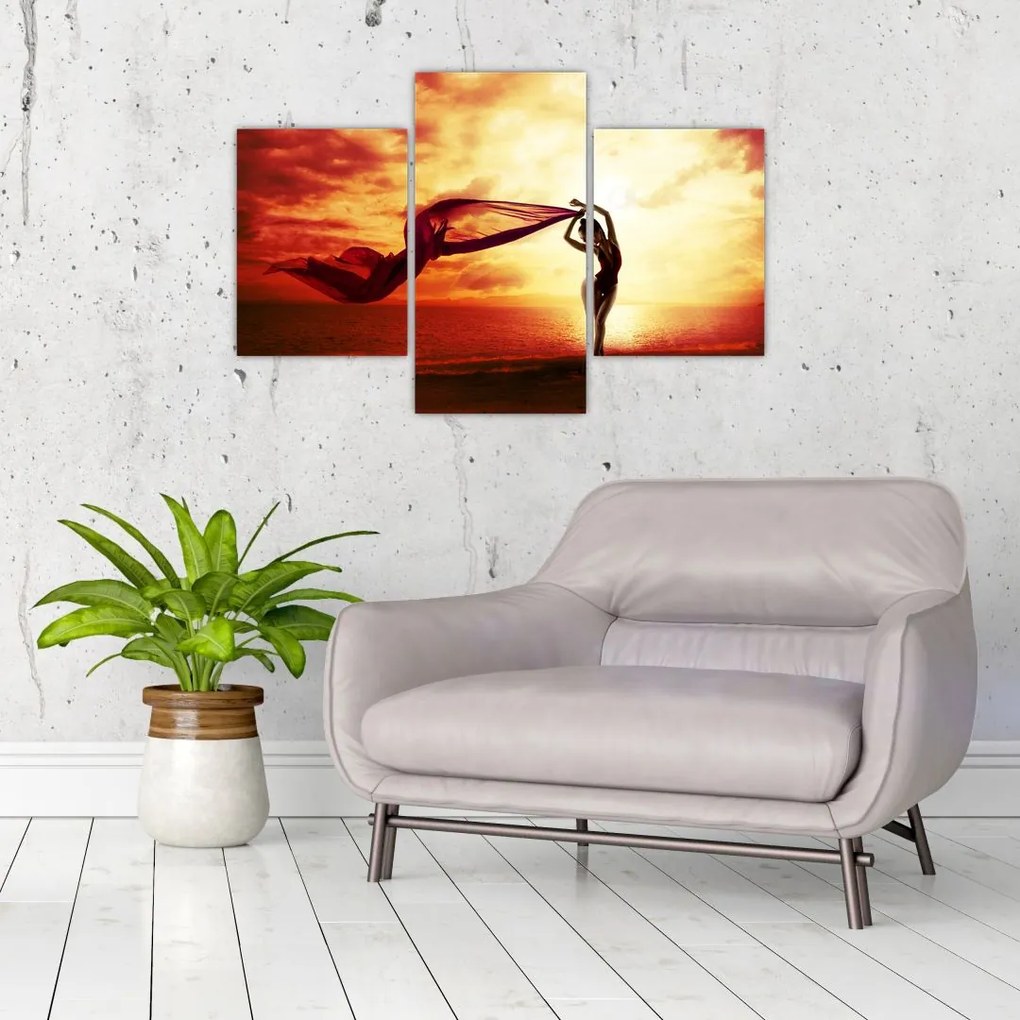 Tablou - Silueta femeii la apus de soare (90x60 cm)