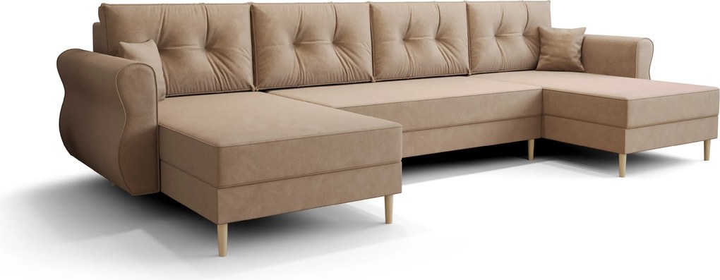 Coltar extensibil in forma de U SILVIANO 300x140 cm, bej + 2 perne CADOU