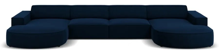 Colțar albastru cu tapițerie din catifea (cu șezlong în formă de "U") Jodie - Micadoni Home