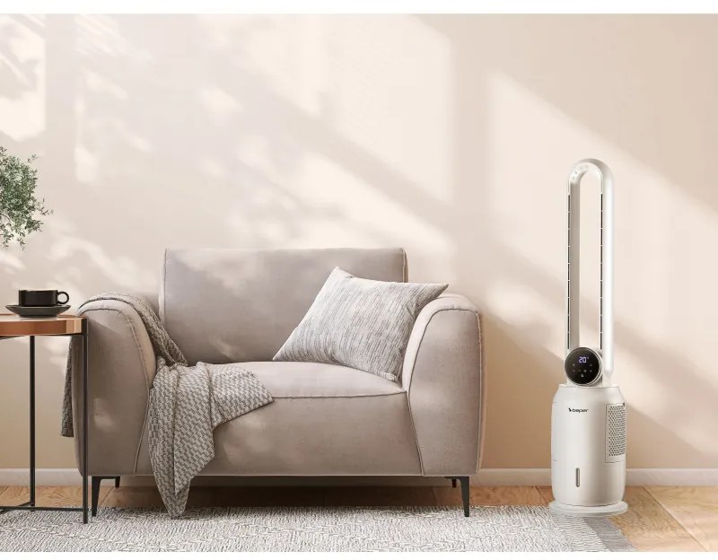 Resigilat: Racitor de aer tip coloana Beper P206RAF300, 65 W, 3 viteze, 2 L, Ionizare, LED, Afisaj tactil, Alb