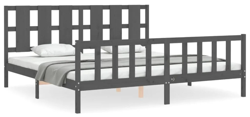 3192253 vidaXL Cadru pat cu tăblie 200x200 cm, gri, lemn masiv