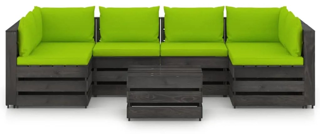 3068347 vidaXL Set mobilier grădină cu perne, 7 piese, gri, lemn tratat