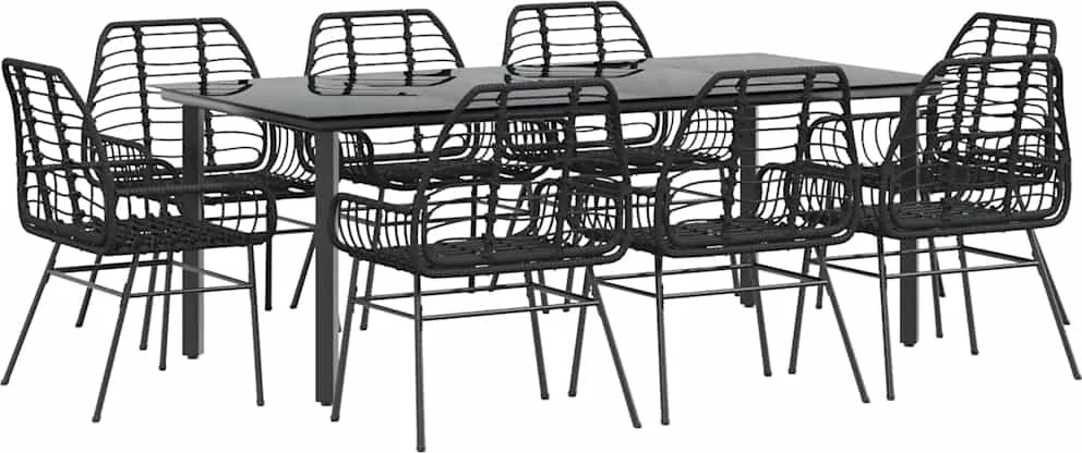 vidaXL Set de sufragerie de grădină 9 piese sticlă neagră polirattan