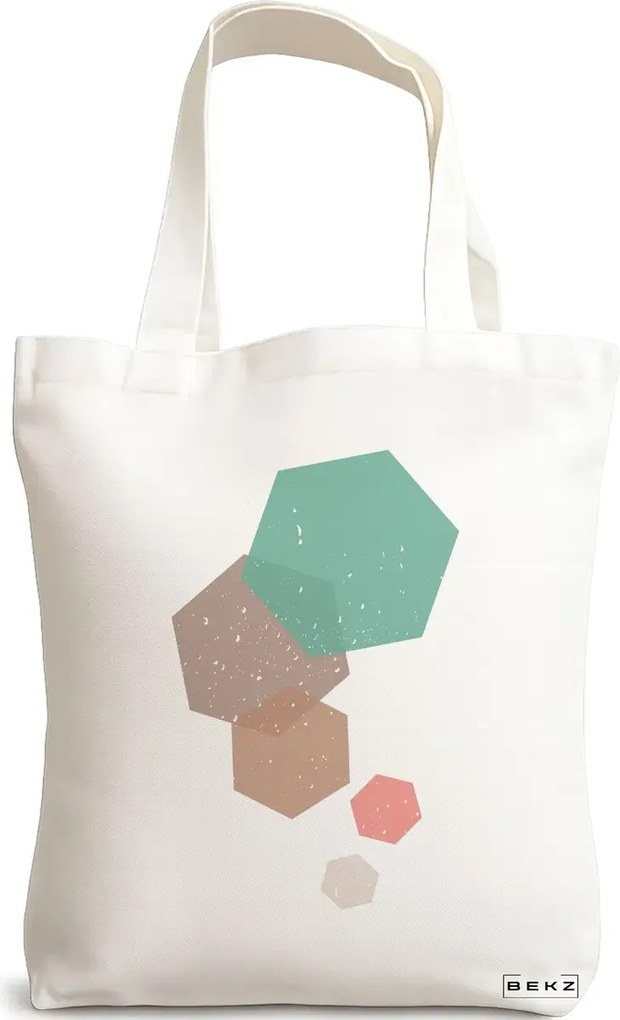 Sacosa de Panza pentru Cumparaturi, Geanta Tote, model Hexagons, 38x34.5 cm, Alba, BEKZ®