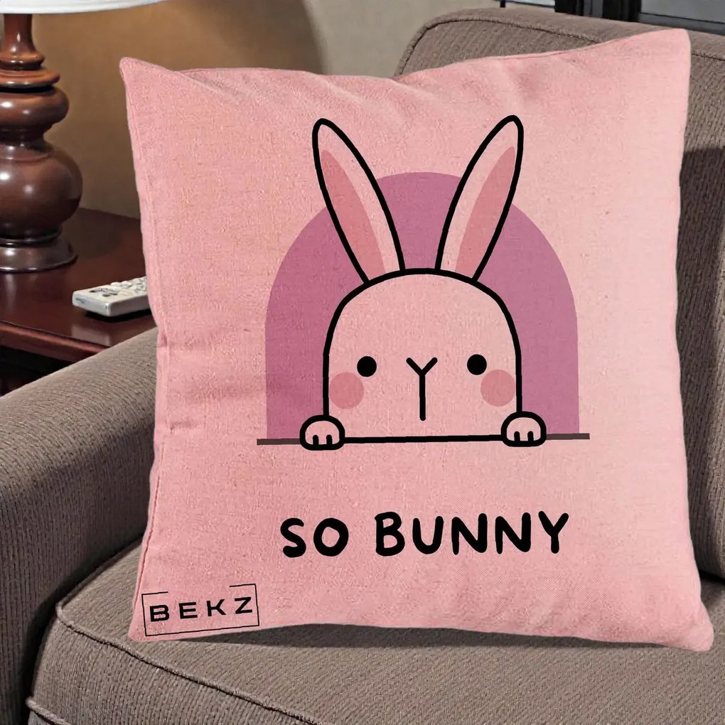Perna Decorativa So Bunny Kawaii, 40x40 cm, Roz, Husa Detasabila, Perna Inclusa, BEKZ®