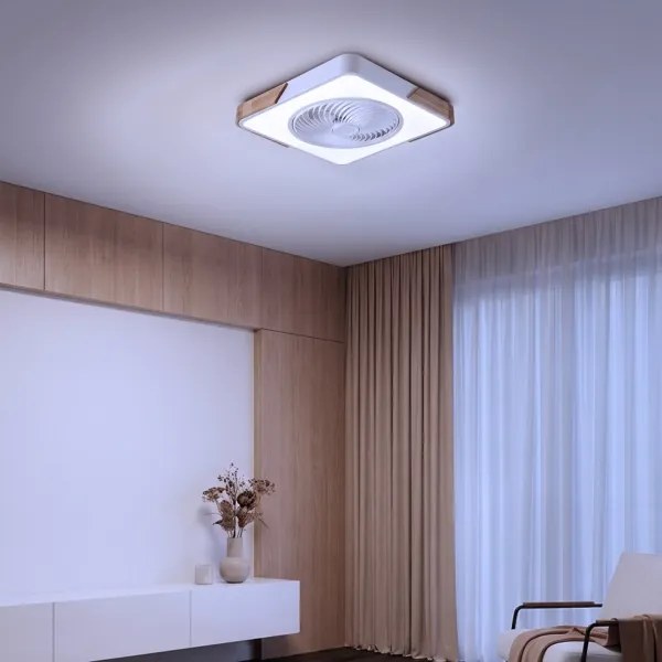 Brilagi-LED Lampă cu ventilator, reglabilă, LED/30W/230V 3000-6500K, alb/stejar + telecomandă