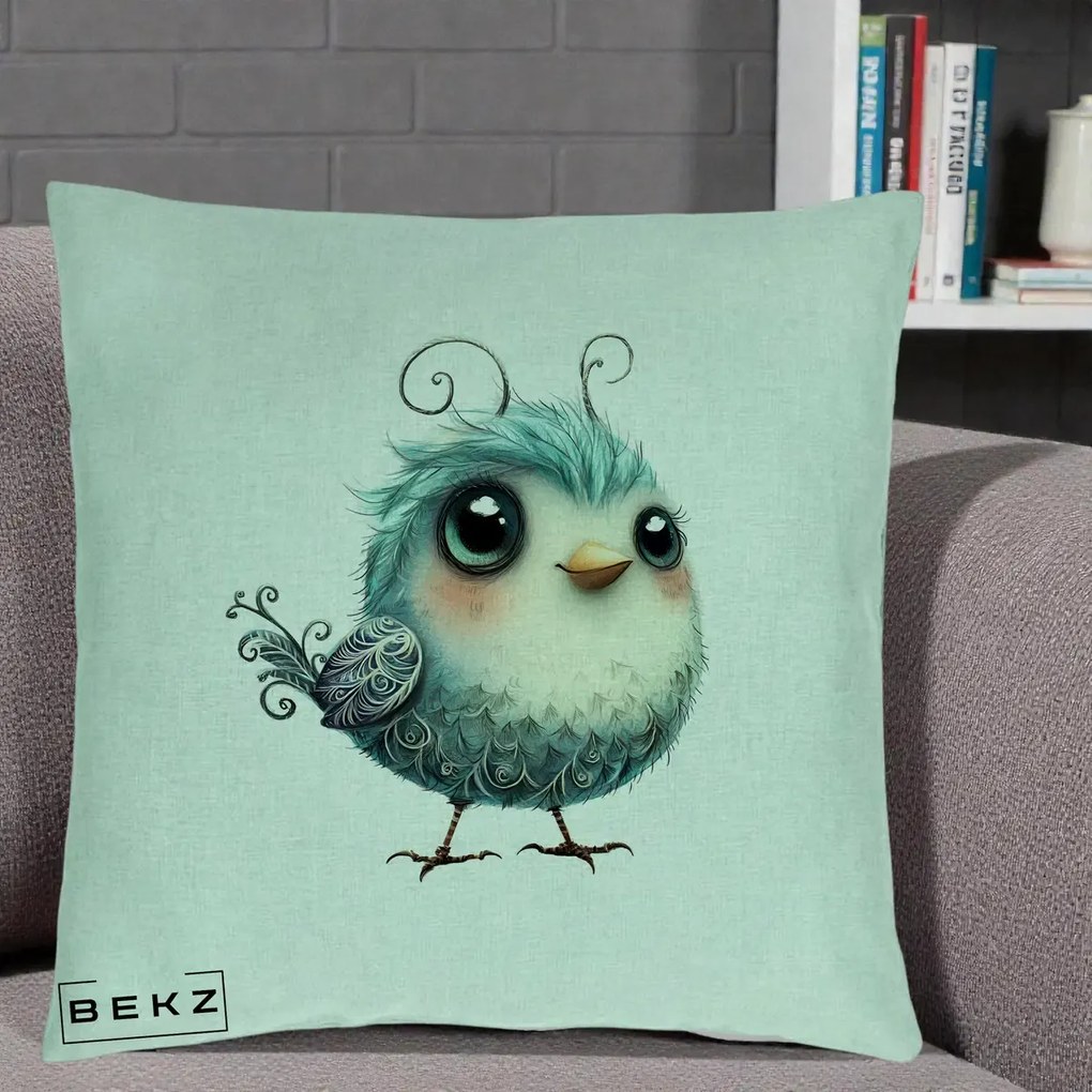 Perna Decorativa Pui Teal cu Aripioare Ornamentale, 40x40 cm, Verde Menta, Husa Detasabila, Perna Inclusa, BEKZ®