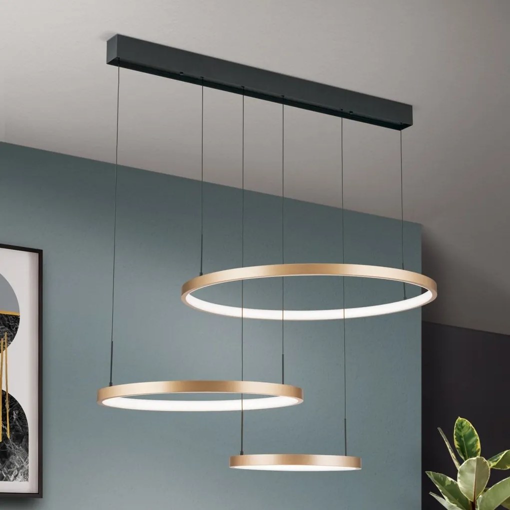 Lustra LED suspendata cu 3 inele SPHERE aurie