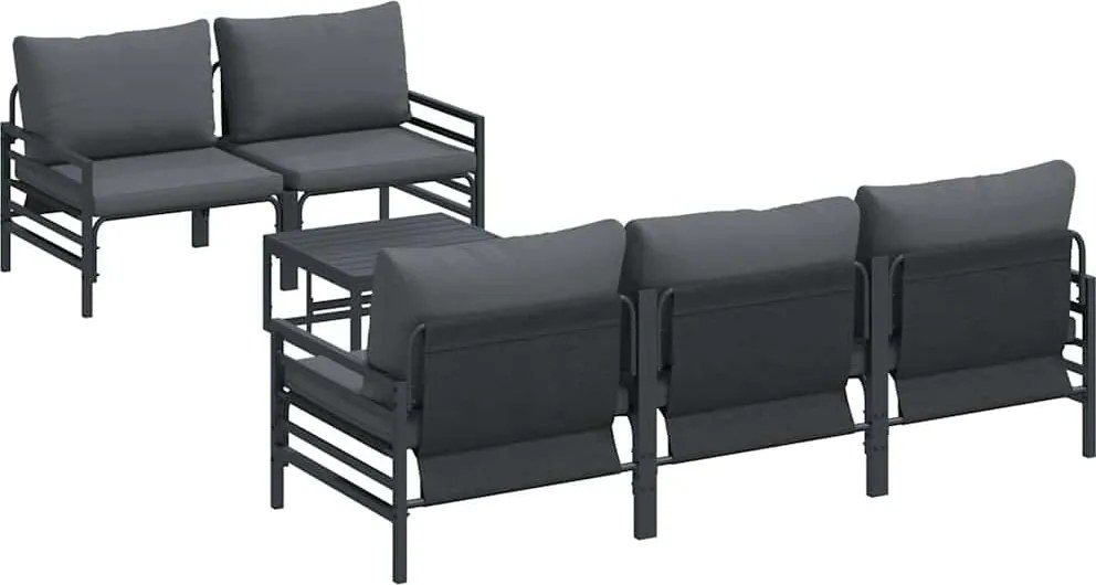 vidaXL Set de canapele pentru grădină cu pernă 6 pcs Negru Oțel