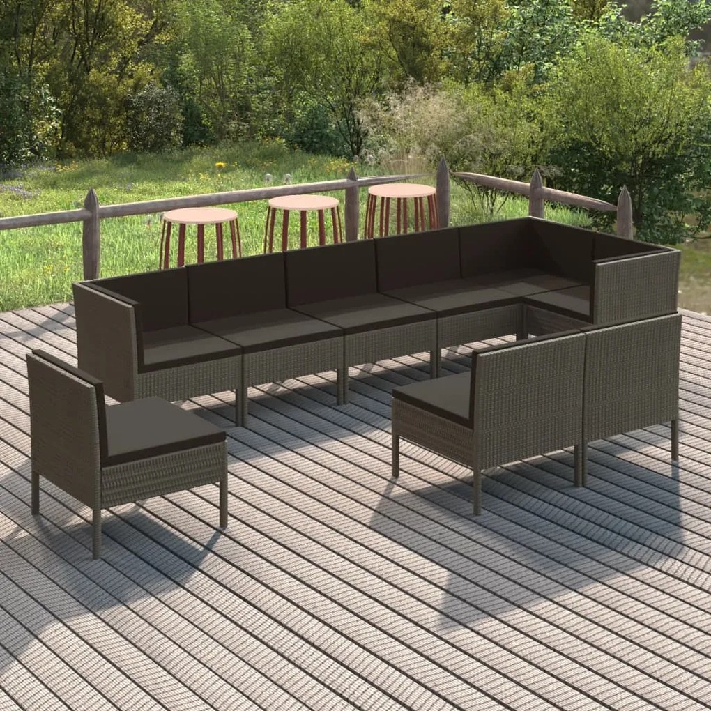 3094406 vidaXL Set mobilier de grădină cu perne, 9 piese, gri, poliratan