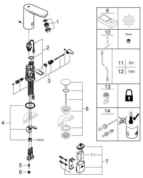 GROHE 36366002 - Baterie electronică pentru lavoar GET E, crom lucios