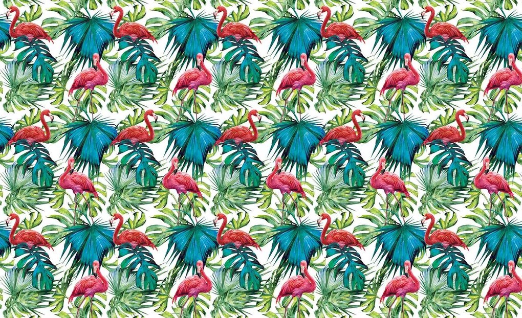 Fototapet - păsări flamingo și frunze (152,5x104 cm)