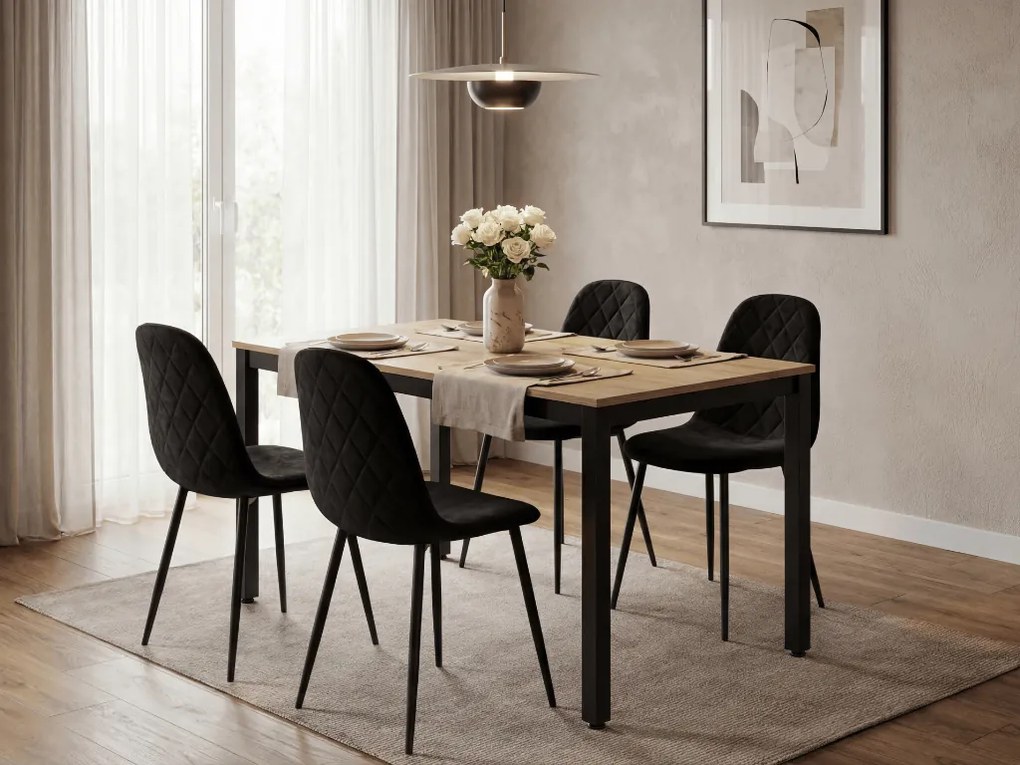 Masa de dining neagra cu blat in decor stejar artisan TESSA 120x60 cm