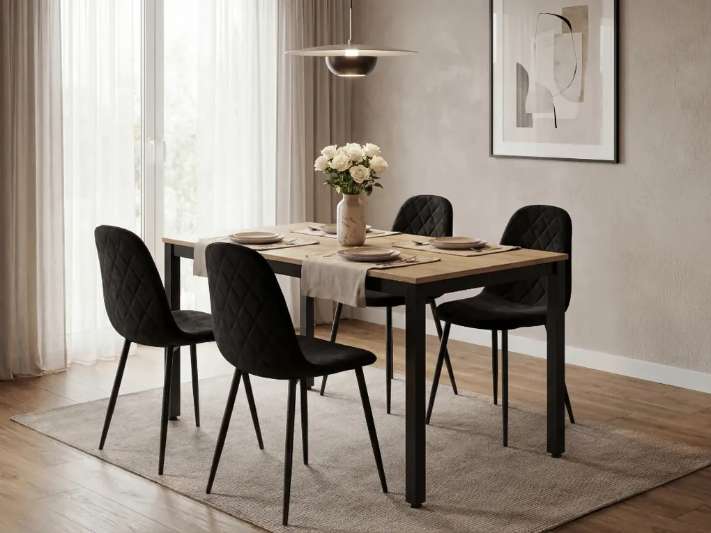 Masa de dining neagra cu blat in decor stejar artisan TESSA 120x60 cm ...