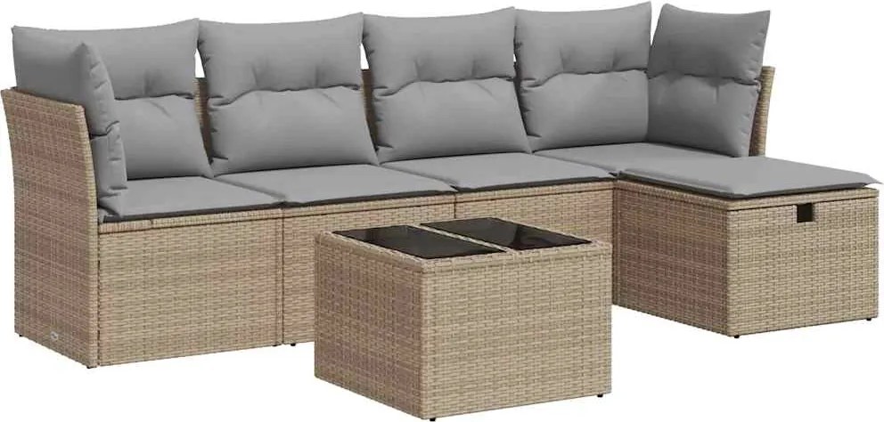 vidaXL Set canapele de grădină cu perne, 6 piese, bej, poliratan