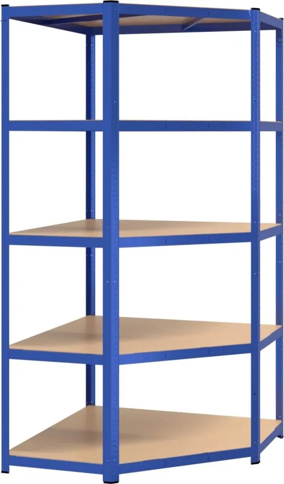 vidaXL Raft de colț cu 5 niveluri, albastru, oțel și lemn prelucrat