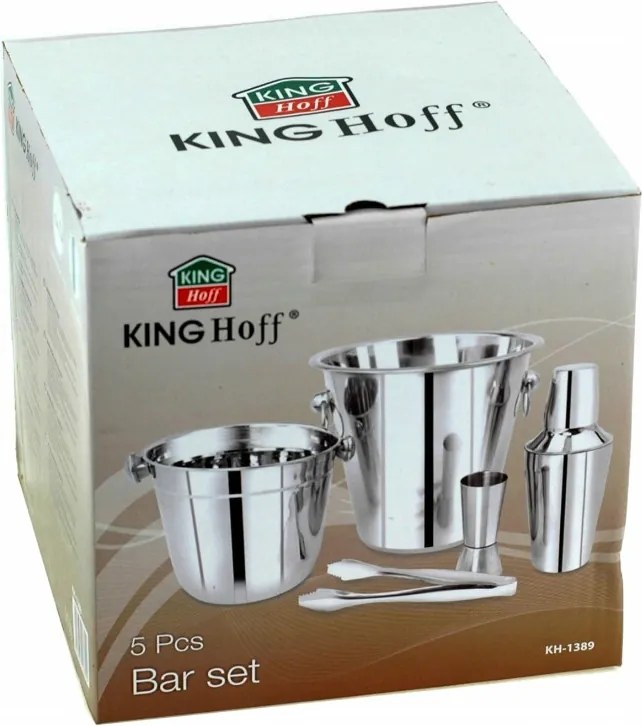 Set pentru cocktail Kinghoff KH 1389, 4 piese, Pahar masurare, Cleste, Inox