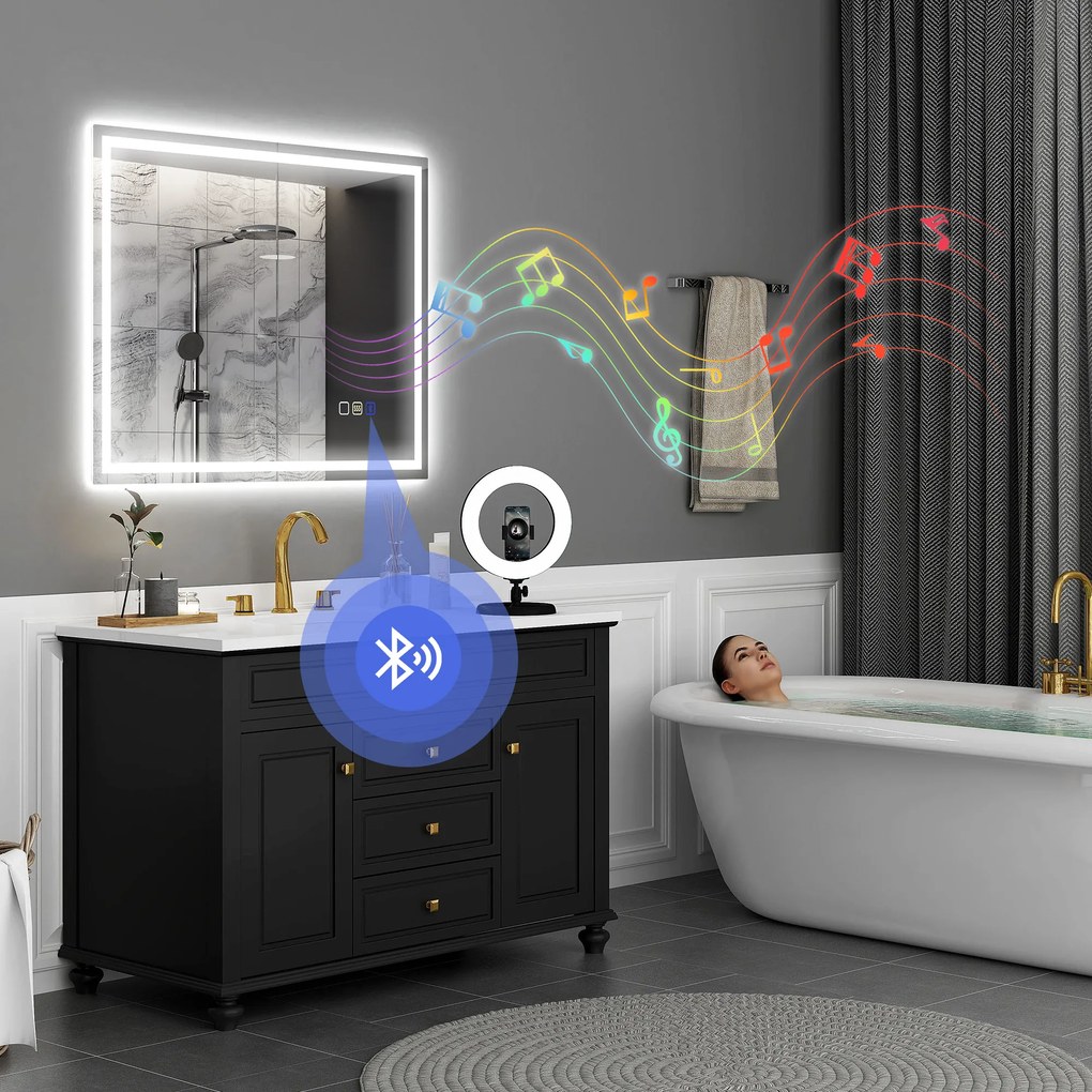 HOMCOM Oglindă Baie Bluetooth LED Antiabur Tactil | Aosom Romania