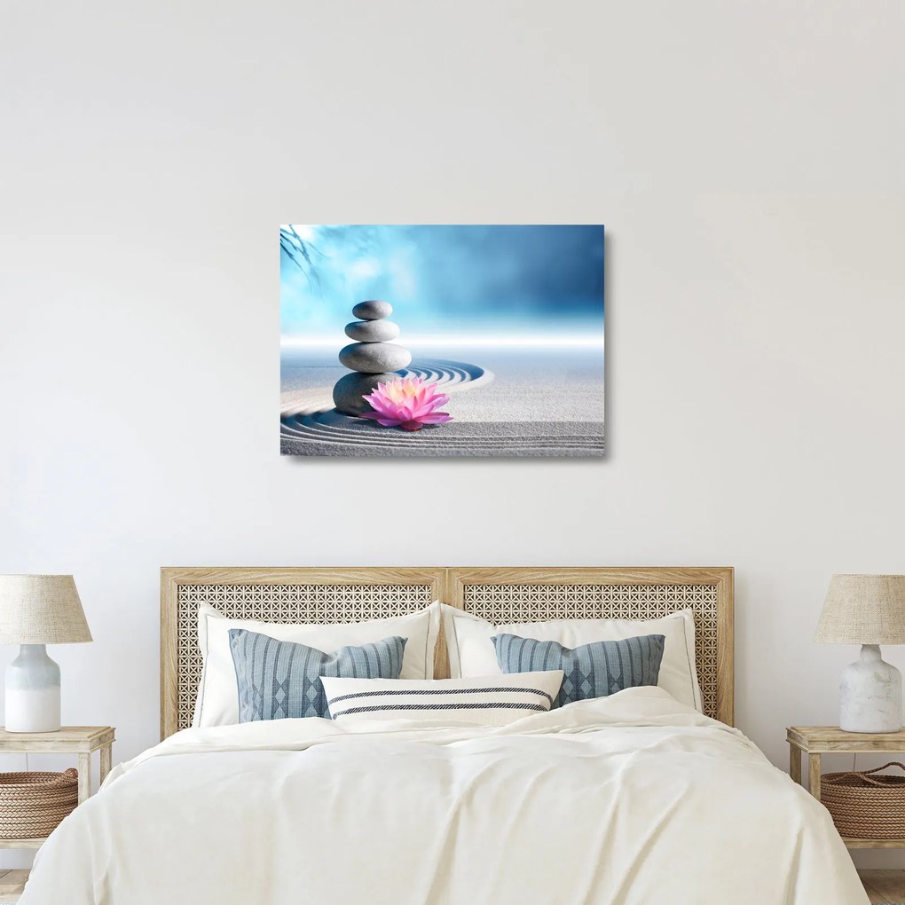 Tablou pe sticlă cu nisip, crin și pietrele spa (70x50 cm)