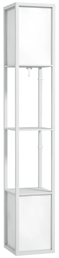 HOMCOM Lampă de Podea Modernă cu 2 Abajururi și 2 Rafturi, Lampă de Podea cu Întrerupător de Picior, 26x26x156 cm, Alb | Aosom Romania