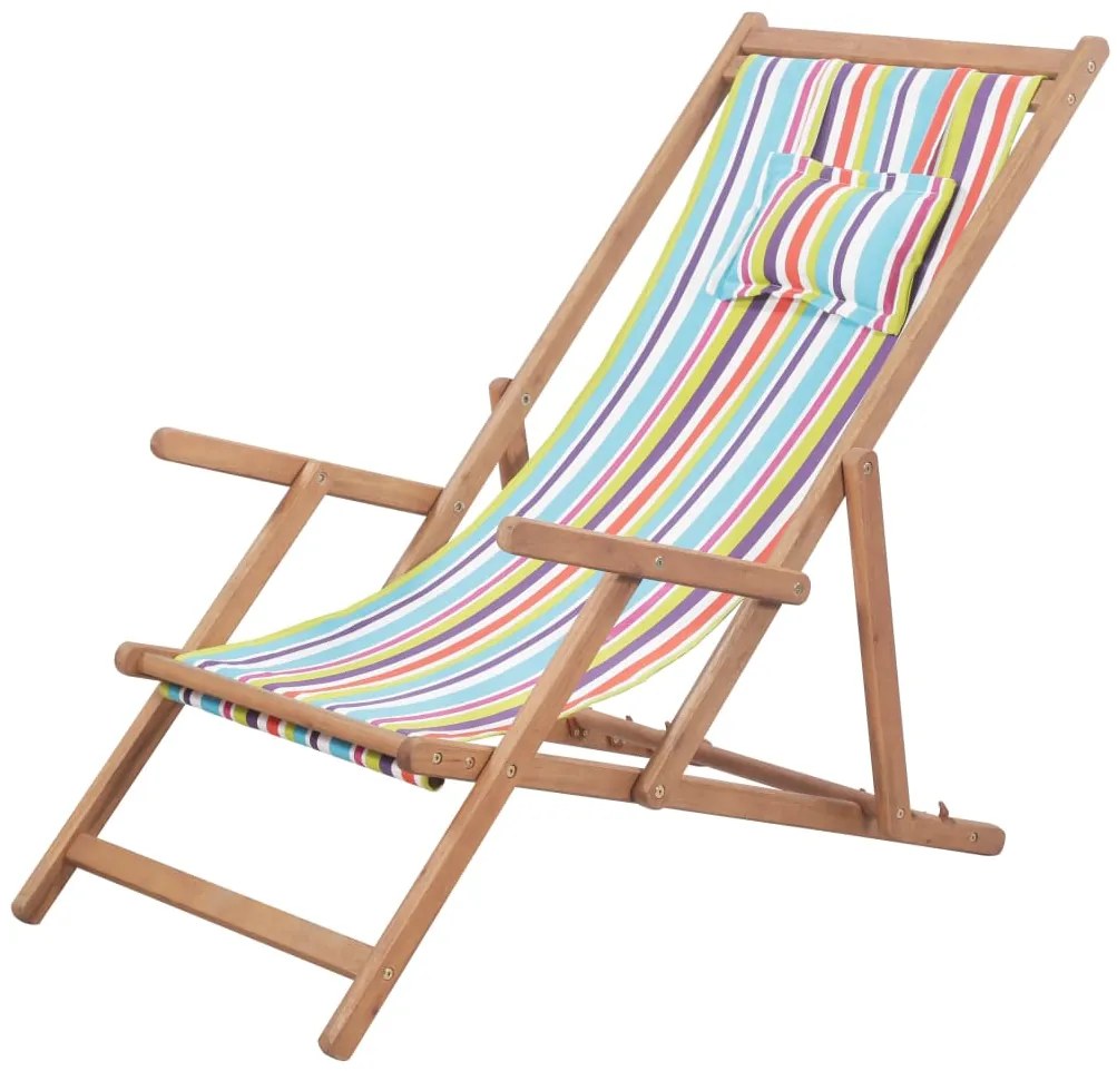 vidaXL Scaun de plajă pliabil, multicolor, textil și cadru din lemn
