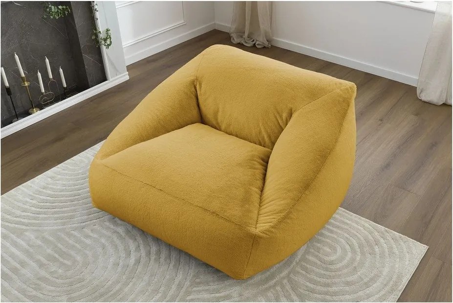Fotoliu bean bag galben cu tapițerie din blană artificială Lilibet – Bobochic Paris