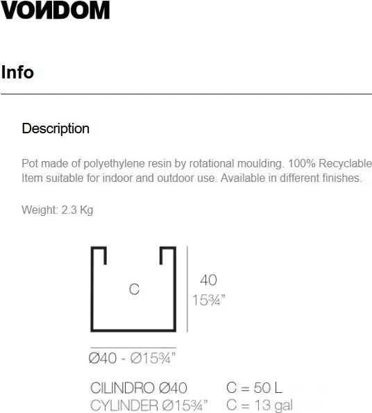 Ghiveci plante design decorativ modern exterior / interior CYLINDER POT 40x40cm
