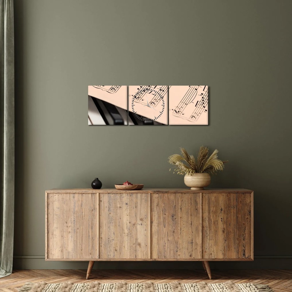 Tablou cu pian și notele muzicale (cu ceas) (90x30 cm)