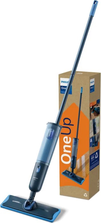 Mop electric Philips OneUp 3000 XV3101/01, 50 min, 50 m², 312/270 ml, cap rotativ la 360°, indicator LED, încărcare USB-C, albastru