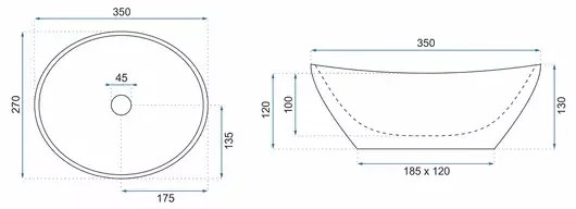 Lavoar pe blat Rea Sofia Mini oval finisaj negru lucios 35 cm