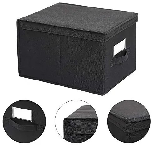 Set 3 cutii depozitare pliabile, Songmics, Negru, 40x30x25 cm