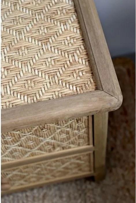 Noptieră din lemn si rattan împletit, 2 sertare, "Braided"