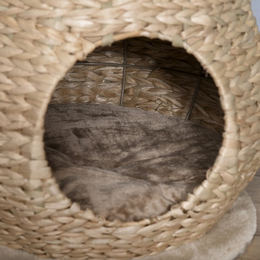 PawHut Pom de Zgariere pentru Pisici Kätzchen Möbel cu Cuib pentru Pisici Jucărie pentru Bile Sisal Pluș Moale Înălțime 82,5 cm Galben | Aosom Romania