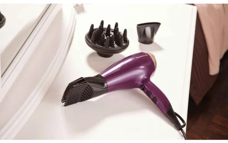 Uscator de par Remington Your Style D5219, 2300 W, 3 trepte de caldura, 2 viteze, Functie Ionica, 3 accesorii, Mov/Negru