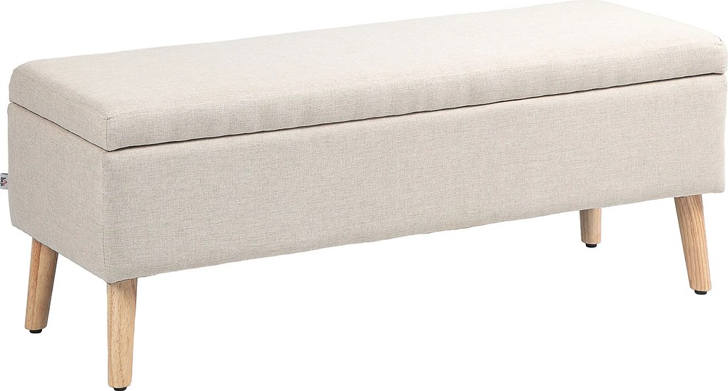 HOMCOM bancă cu spațiu de depozitare 110 x 39 x 45 cm din material cu aspect de in, picioare din lemn de cauciuc, capacitate 220 kg, bej | Aosom Romania