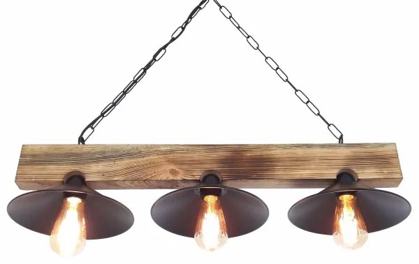 Lustră suspendată pe cablu HEPSI 3xE27/40W/230V, molid/nuc