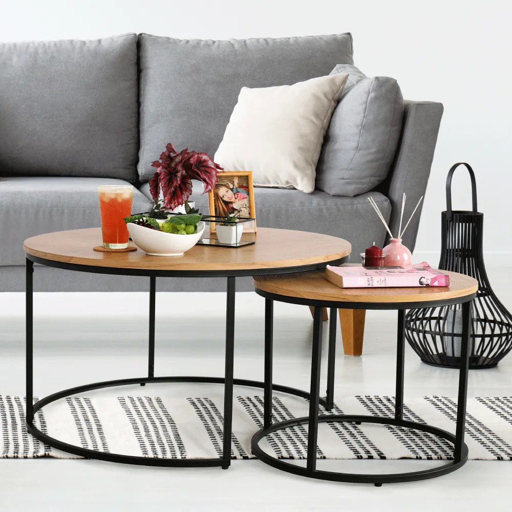 Set 2 măsuțe de cafea Ilak (stejar + negru). 1016582