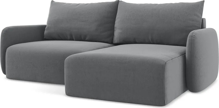 Colțar gri extensibil/cu spațiu de depozitare cu tapițerie din catifea (cu colț pe partea dreaptă/cu șezlong) Kalena – Makamii