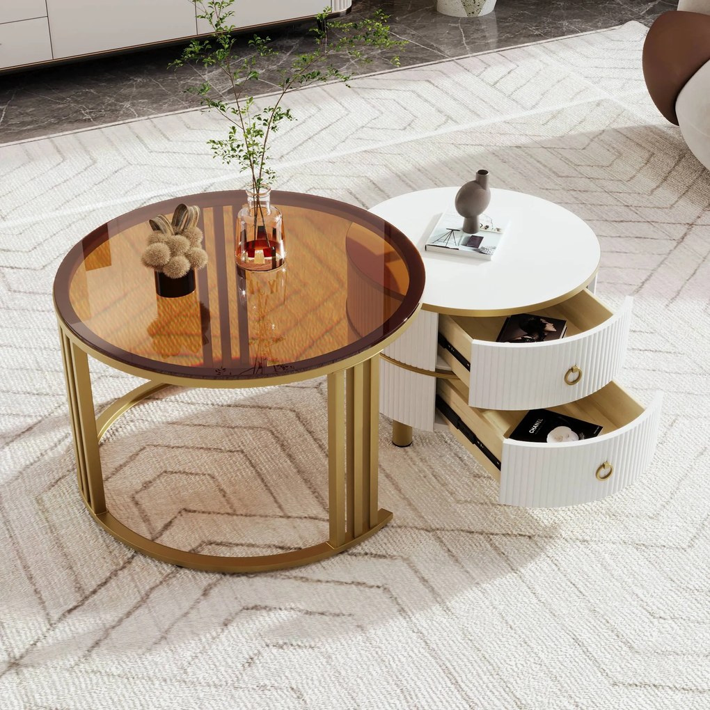 Măsuță de cafea 2-în-1 Rotundă din MDF, Alb | Aosom Romania