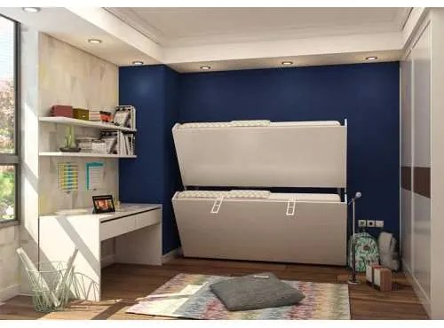 Pat Rabatabil Suprapus cu somiere incluse - Simple Bunk - Alb Mat