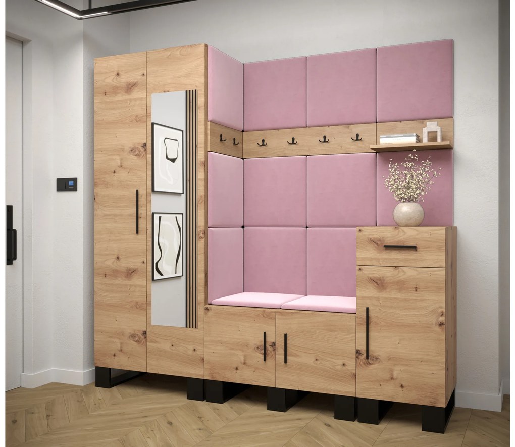 Set mobilier pentru hol Amanda 13 (Stejar artisan + roz). 1085966