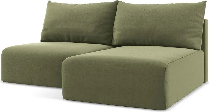 Colțar verde extensibil/cu spațiu de depozitare cu tapițerie din catifea (cu colț pe partea dreaptă/cu șezlong) Kalena – Makamii