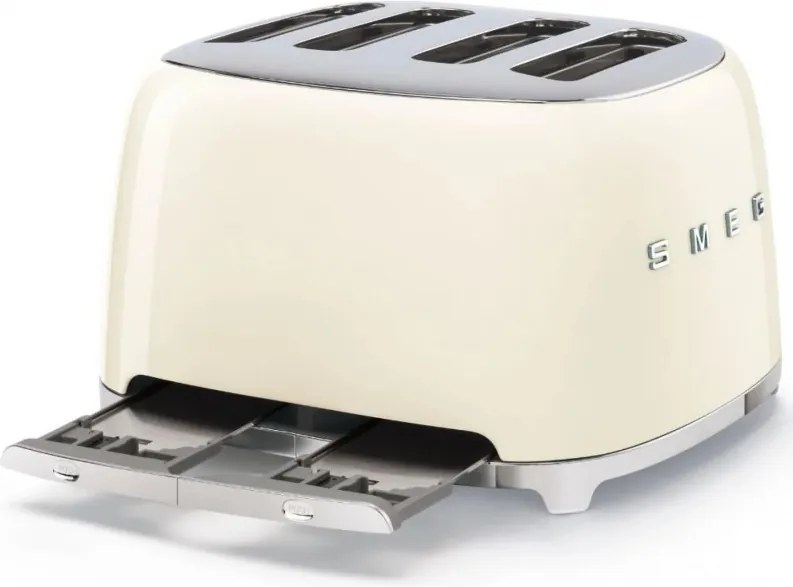Prăjitor de pâine SMEG 50's Style TSF03CREU, 2000 W, 4 felii, 6 niveluri, Tava pentru firimituri, Cablu integrat, Oțel inoxidabil, Culoare crem