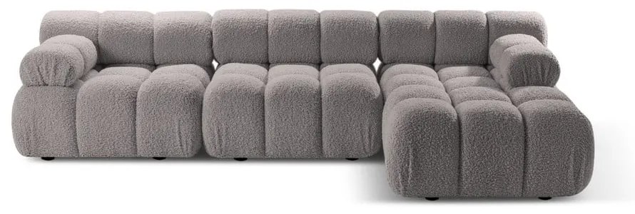 Colțar modular gri deschis cu tapițerie din țesătură bouclé (cu colț pe partea dreaptă) Bellis – Micadoni Home