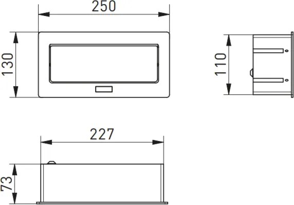 Priză încorporabilă în blat Soft GTV, 3 prize Schuko, aluminiu, 250 x 130 mm Aluminiu, Aluminiu/Plastic, L:250 mm; l:130 mm; H:73 mm