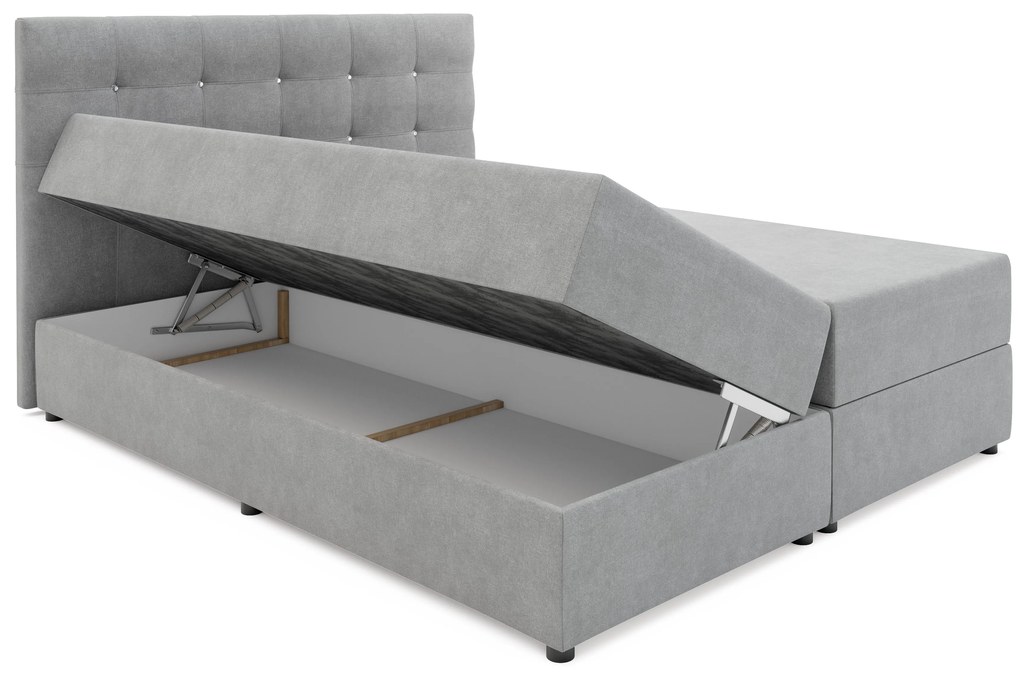 Pat matrimonial Boxspring 160 cm Karen (bej) ( cu saltea și sp. depozitare). 1046600